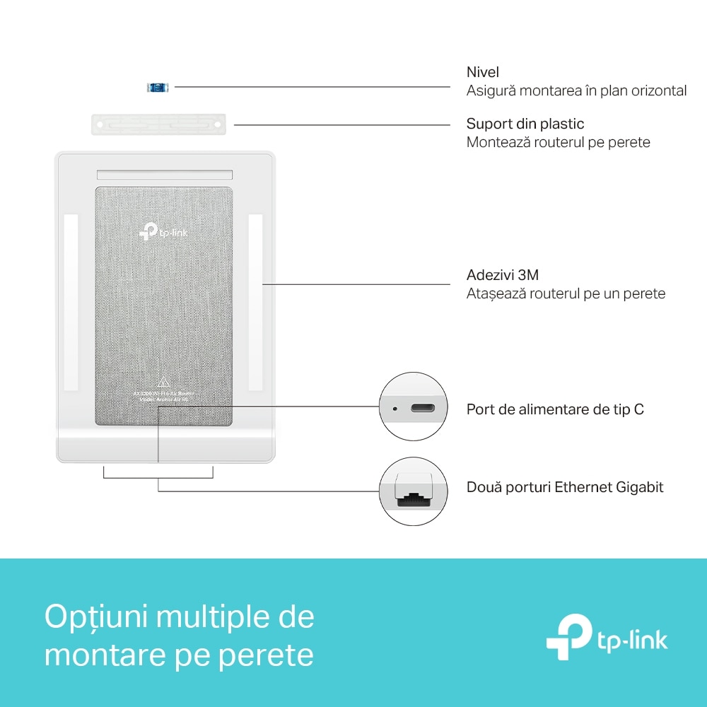 Router Wireless Gigabit TP-LINK Archer Air R5 AX3000, Wi-Fi 6, Dual-band 574+2402 Mbps, alb