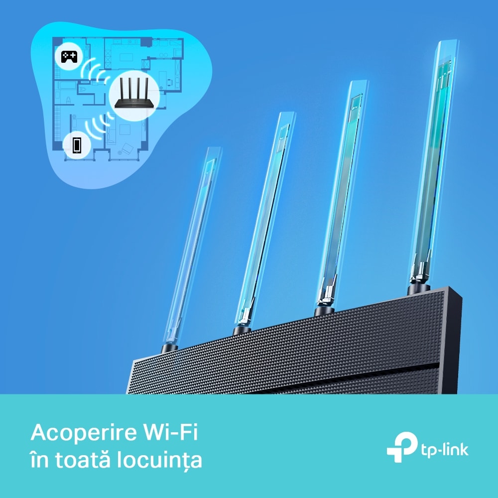 Router Wireless Gigabit TP-LINK Archer AX17, AX1500, Wi-Fi 6, Dual Band 300 + 1201 Mbps, negru