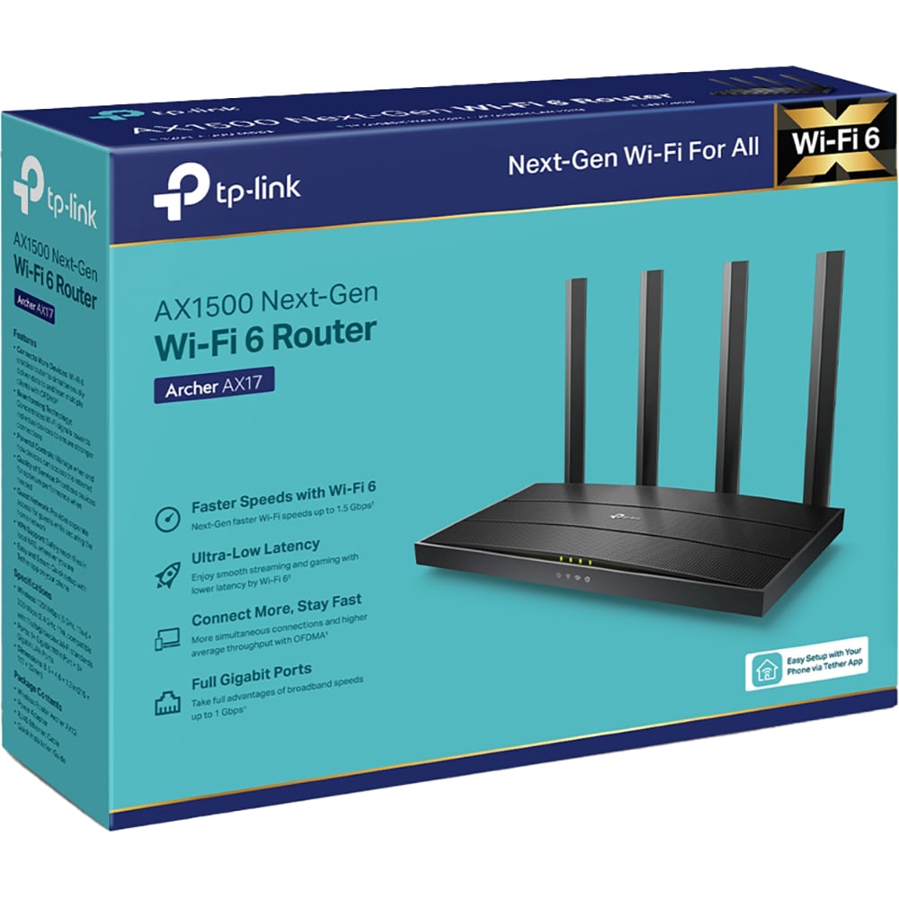 Router Wireless Gigabit TP-LINK Archer AX17, AX1500, Wi-Fi 6, Dual Band 300 + 1201 Mbps, negru