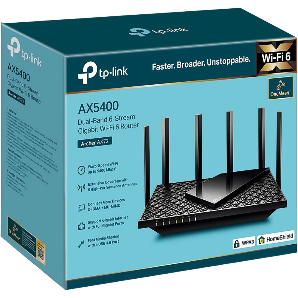 Router Wireless Gigabit TP-LINK Archer AX72 AX5400, Wi-Fi 6, Dual-Band 574 + 4804 Mbps, negru