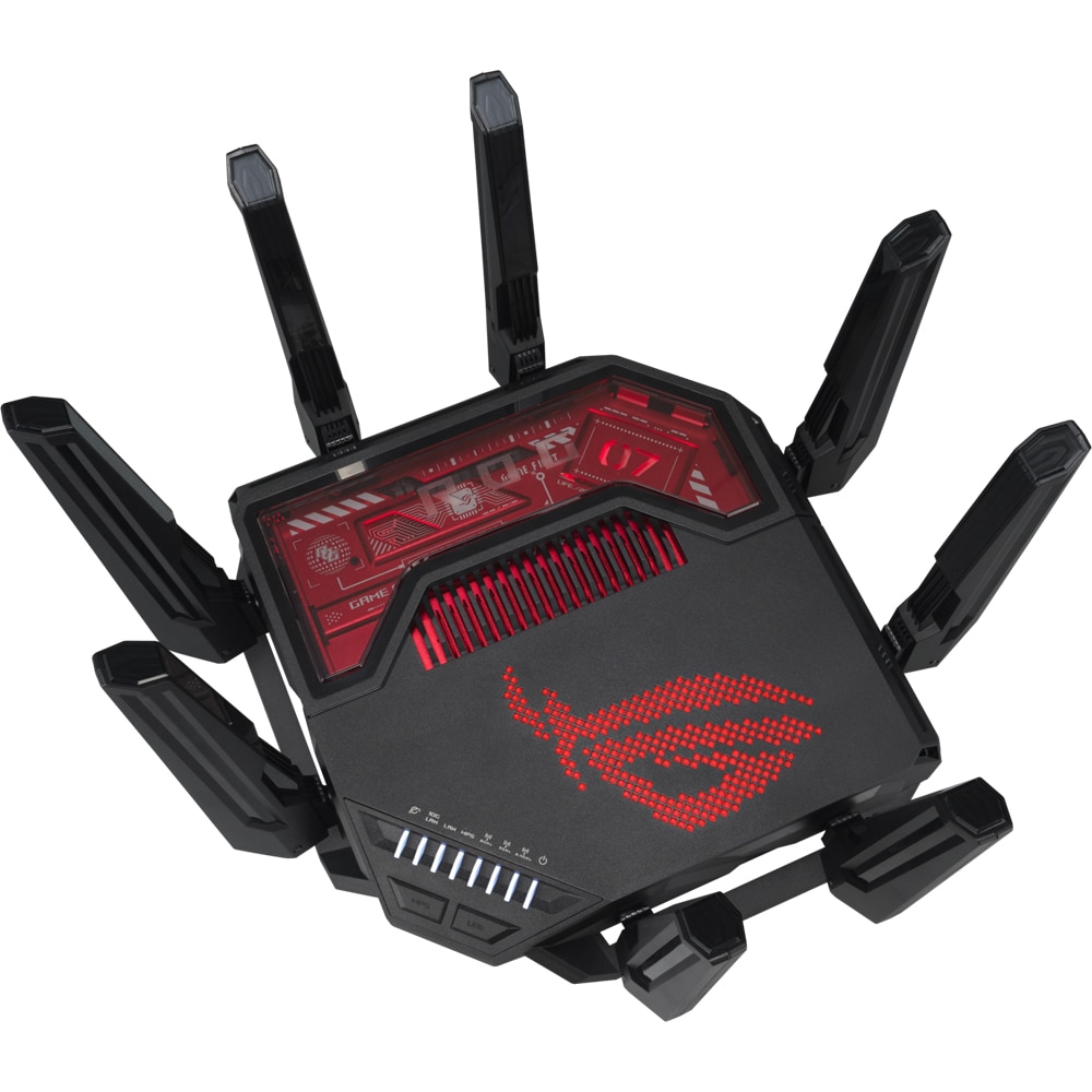 Router Wireless Gigabit ASUS ROG Rapture GT-BE19000, WI-Fi 7, Tri Band 1376 + 5764 + 11539 Mbps, USB 3.2 Gen1, negru