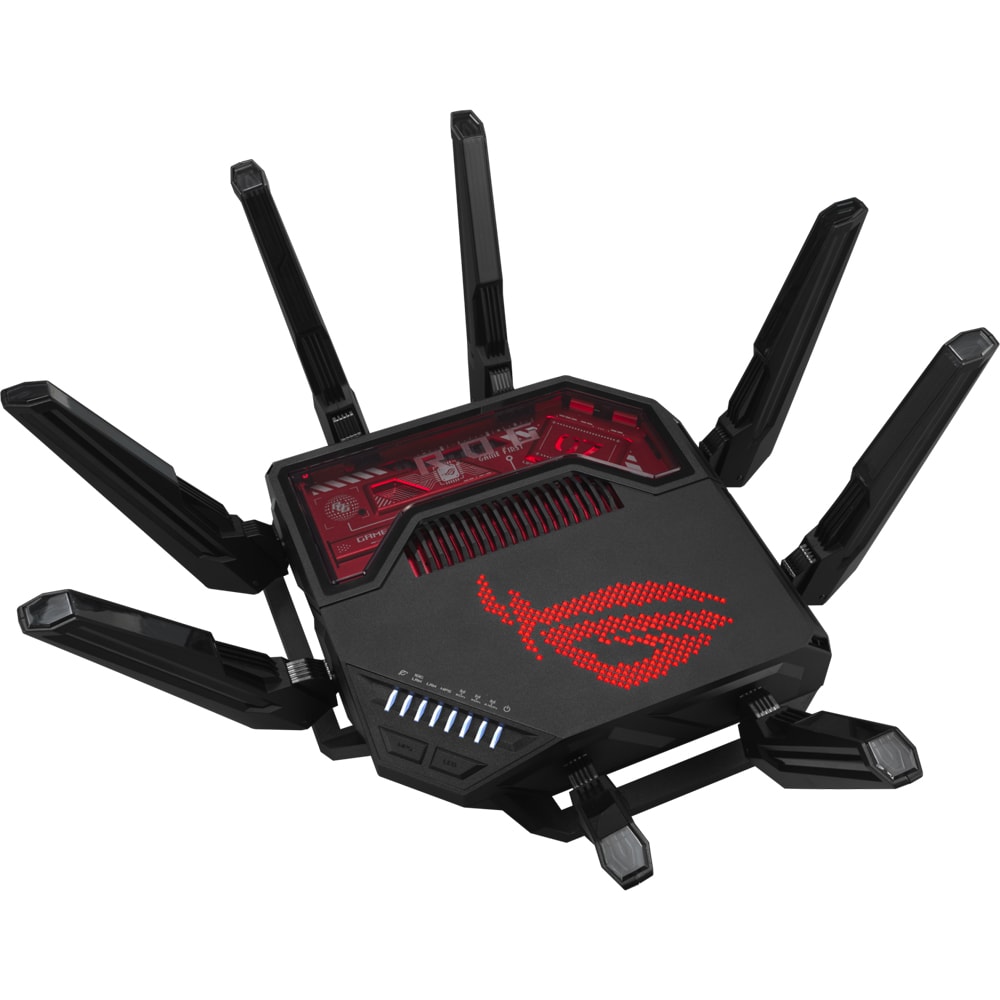 Router Wireless Gigabit ASUS ROG Rapture GT-BE19000, WI-Fi 7, Tri Band 1376 + 5764 + 11539 Mbps, USB 3.2 Gen1, negru