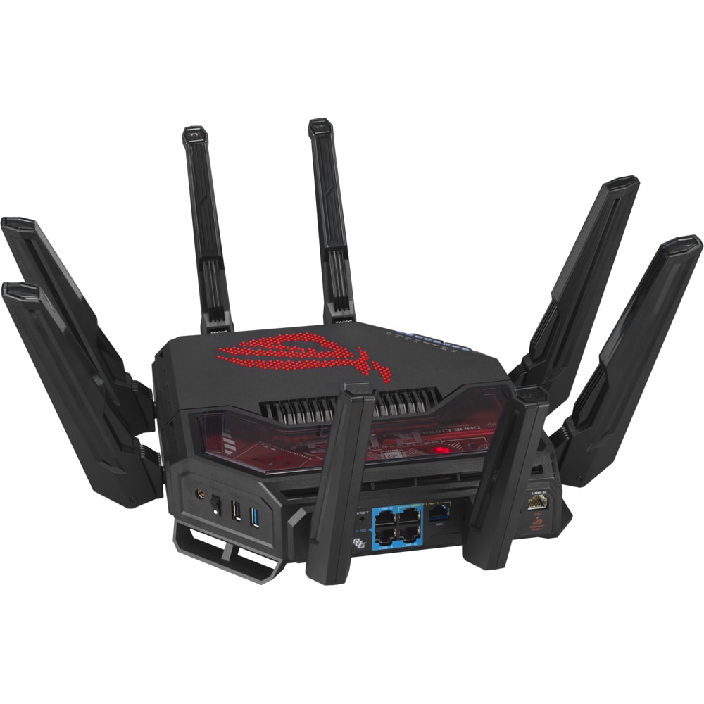 Router Wireless Gigabit ASUS ROG Rapture GT-BE19000, WI-Fi 7, Tri Band 1376 + 5764 + 11539 Mbps, USB 3.2 Gen1, negru