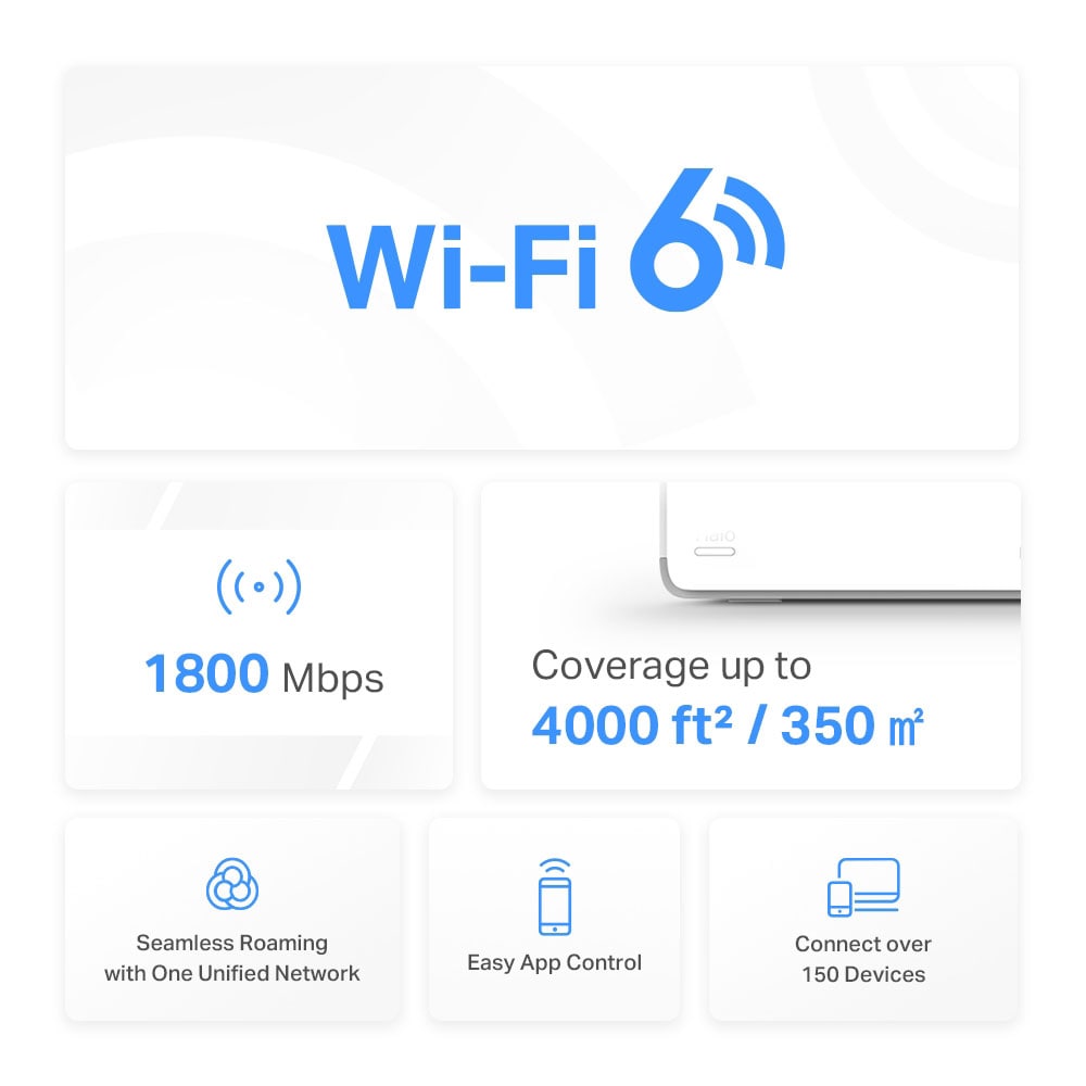 Sistem Wireless Mesh MERCUSYS Halo H70X AX1800, Wi-Fi 6, Dual Band 574 + 2101 Mbps, 2 buc, alb