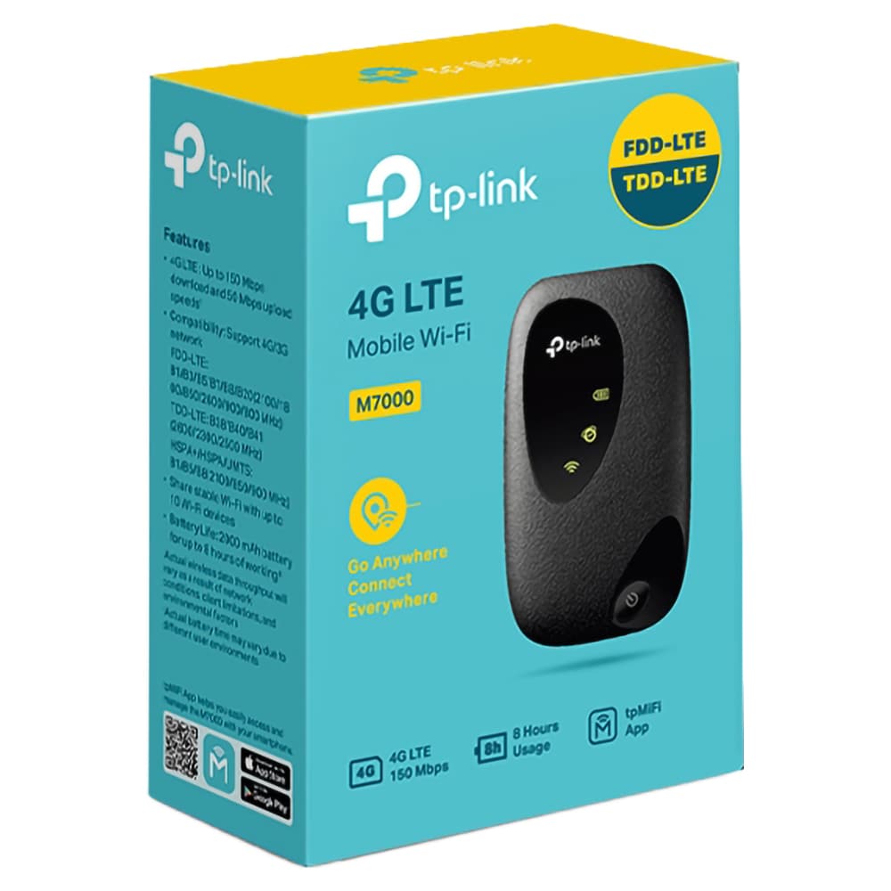 Router Wireless portabil TP-LINK M7000, 4G LTE, Single-Band 300Mbps, Micro USB, negru