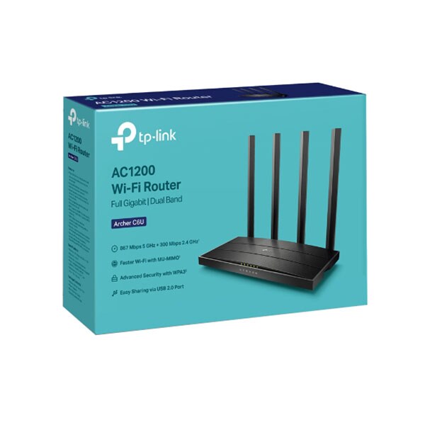 Router Wireless Gigabit TP-LINK Archer C6U, Dual-band 300 + 867 Mbps, negru