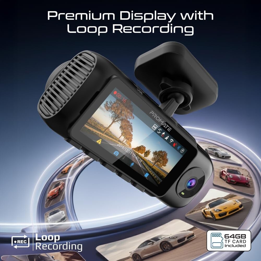 Camera auto tripla DVR PROMATE ROVEX-S3, GPS, 4K, G-Senzor, negru
