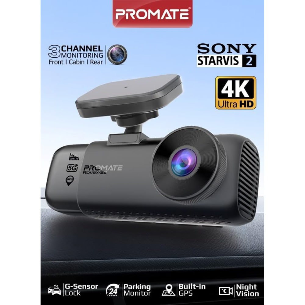 Camera auto tripla DVR PROMATE ROVEX-S3, GPS, 4K, G-Senzor, negru