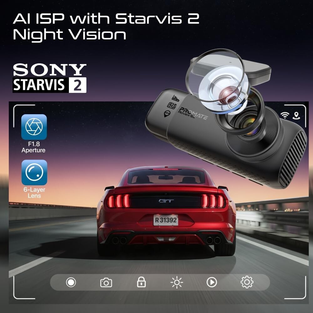 Camera auto tripla DVR PROMATE ROVEX-S3, GPS, 4K, G-Senzor, negru