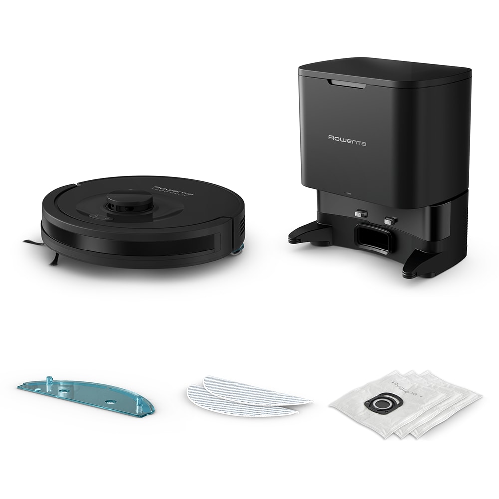 Aspirator robot ROWENTA X-Plorer Serie 85+ RR87D5WH, 0.26l, autonomie max 270 min, sistem Smart Aqua Power, negru