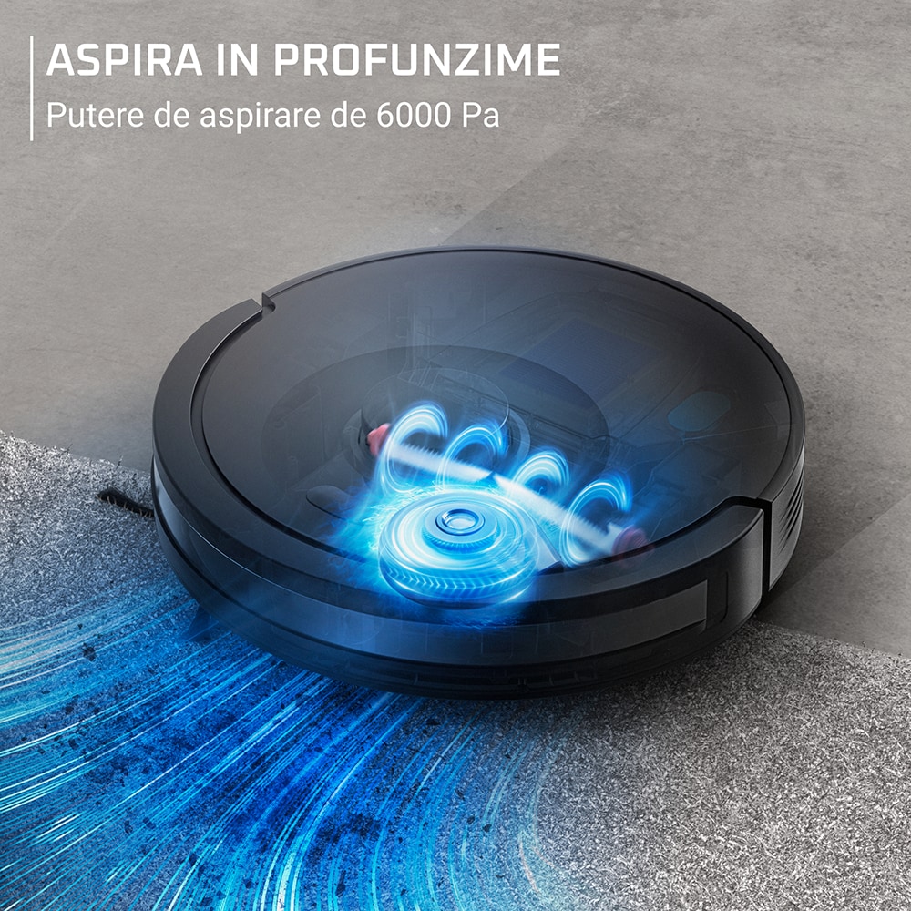Aspirator robot ROWENTA X-Plorer Serie 85+ RR87D5WH, 0.26l, autonomie max 270 min, sistem Smart Aqua Power, negru