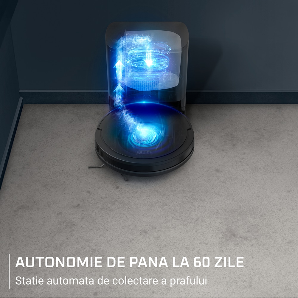 Aspirator robot ROWENTA X-Plorer Serie 85+ RR87D5WH, 0.26l, autonomie max 270 min, sistem Smart Aqua Power, negru
