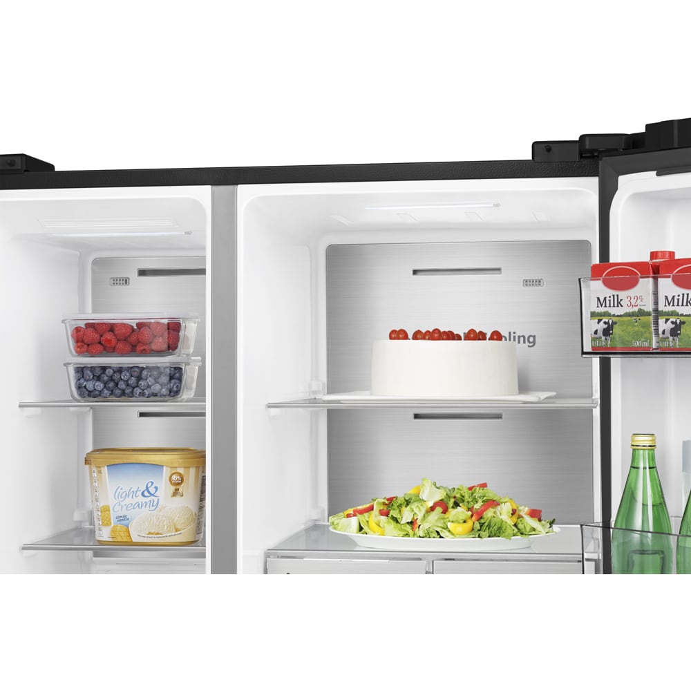 Side by Side HISENSE RS818N4TFE, Total No Frost, 632 l, H 179 cm, Clasa E, Dozator apa, Wi-Fi, negru