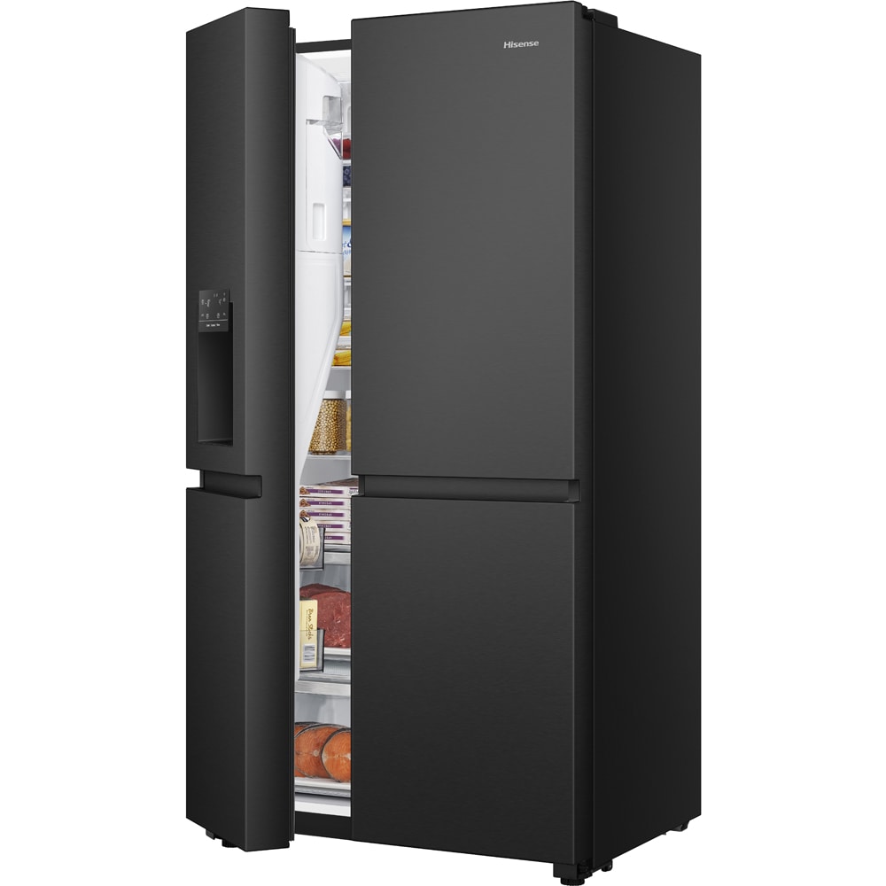 Side by Side HISENSE RS818N4TFE, Total No Frost, 632 l, H 179 cm, Clasa E, Dozator apa, Wi-Fi, negru