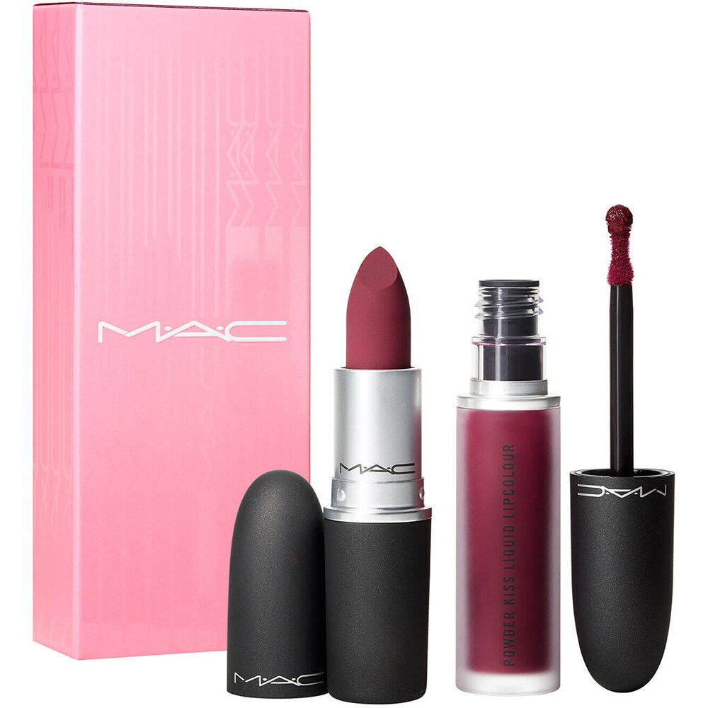 Set MAC Power Kiss Lip Like Mother: Ruj Powder Kiss, Burning Love, 3g + Ruj lichid Powder Kiss, Burning Love, 5ml