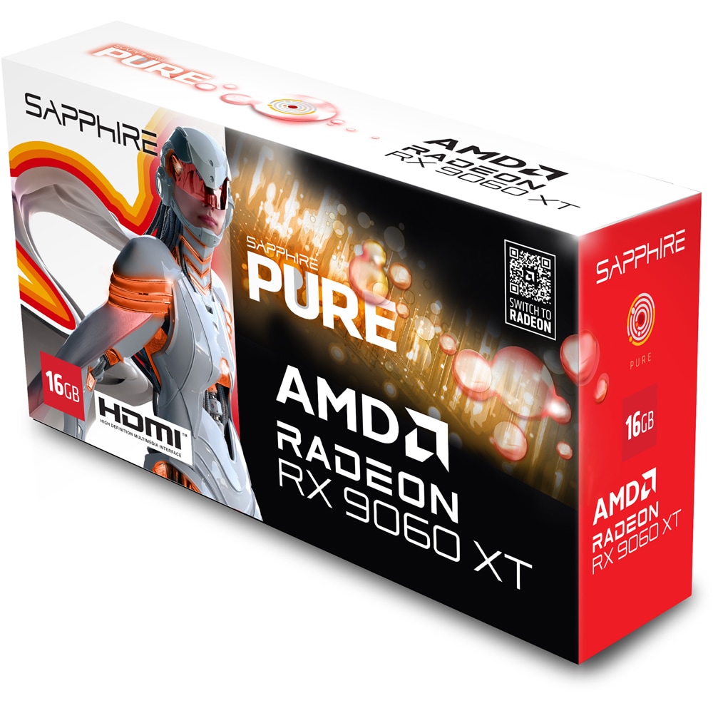 Placa video SAPPHIRE PURE AMD Radeon RX 9060 XT, 16GB GDDR6, 128 bit, 11350-02-20G