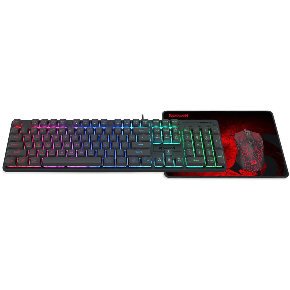 Kit Gaming tastatura, mouse si mouse pad REDRAGON S107 V2, USB, Layout US, negru