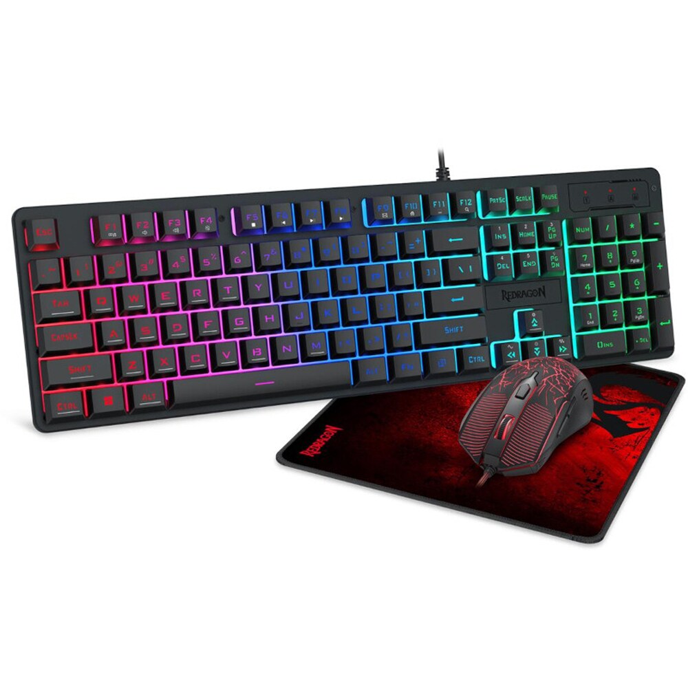 Kit Gaming tastatura, mouse si mouse pad REDRAGON S107 V2, USB, Layout US, negru