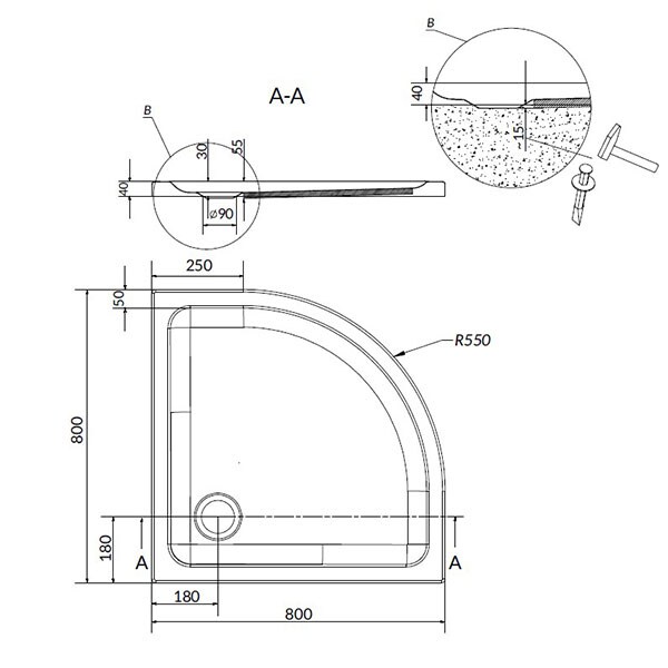 Cadita dus CERSANIT Tako, pe colt, 80 x 80 cm, acril, alb