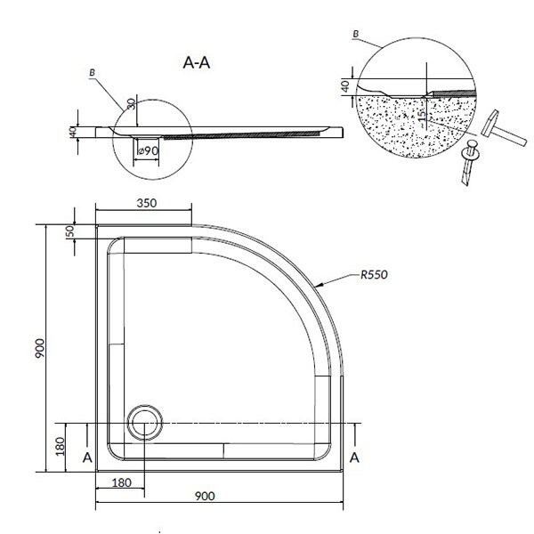 Cadita dus CERSANIT Tako, pe colt, 80 x 90 cm, acril, alb