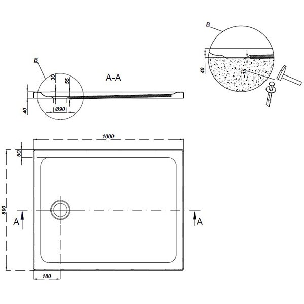 Cadita dus CERSANIT Tako, dreptunghiulara, 80 x 100 cm, acril, alb