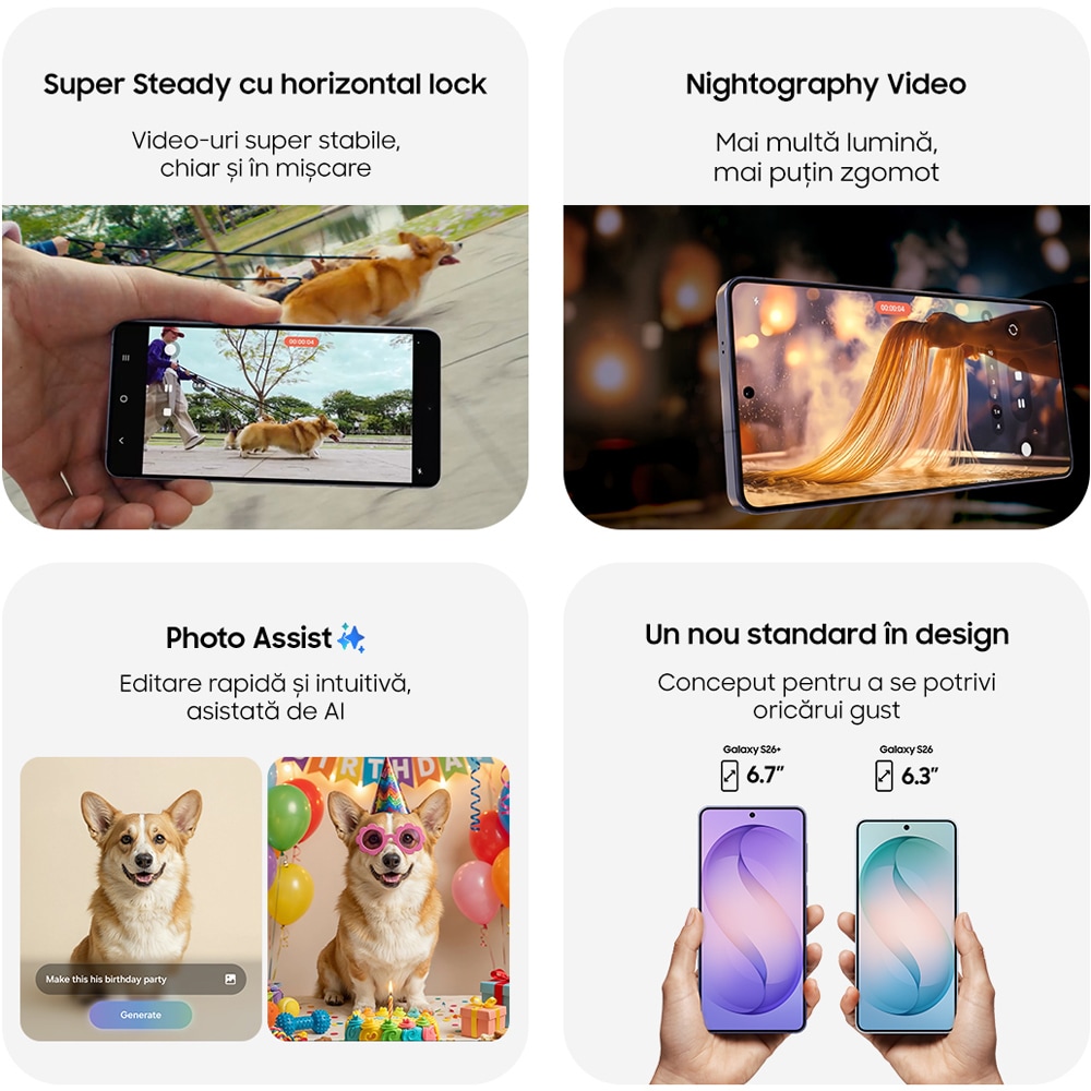 Telefon SAMSUNG Galaxy S26 5G, 512GB, 12GB RAM, Dual SIM, White