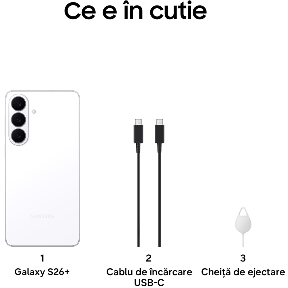 Telefon SAMSUNG Galaxy S26+ 5G, 512GB, 12GB RAM, Dual SIM, White