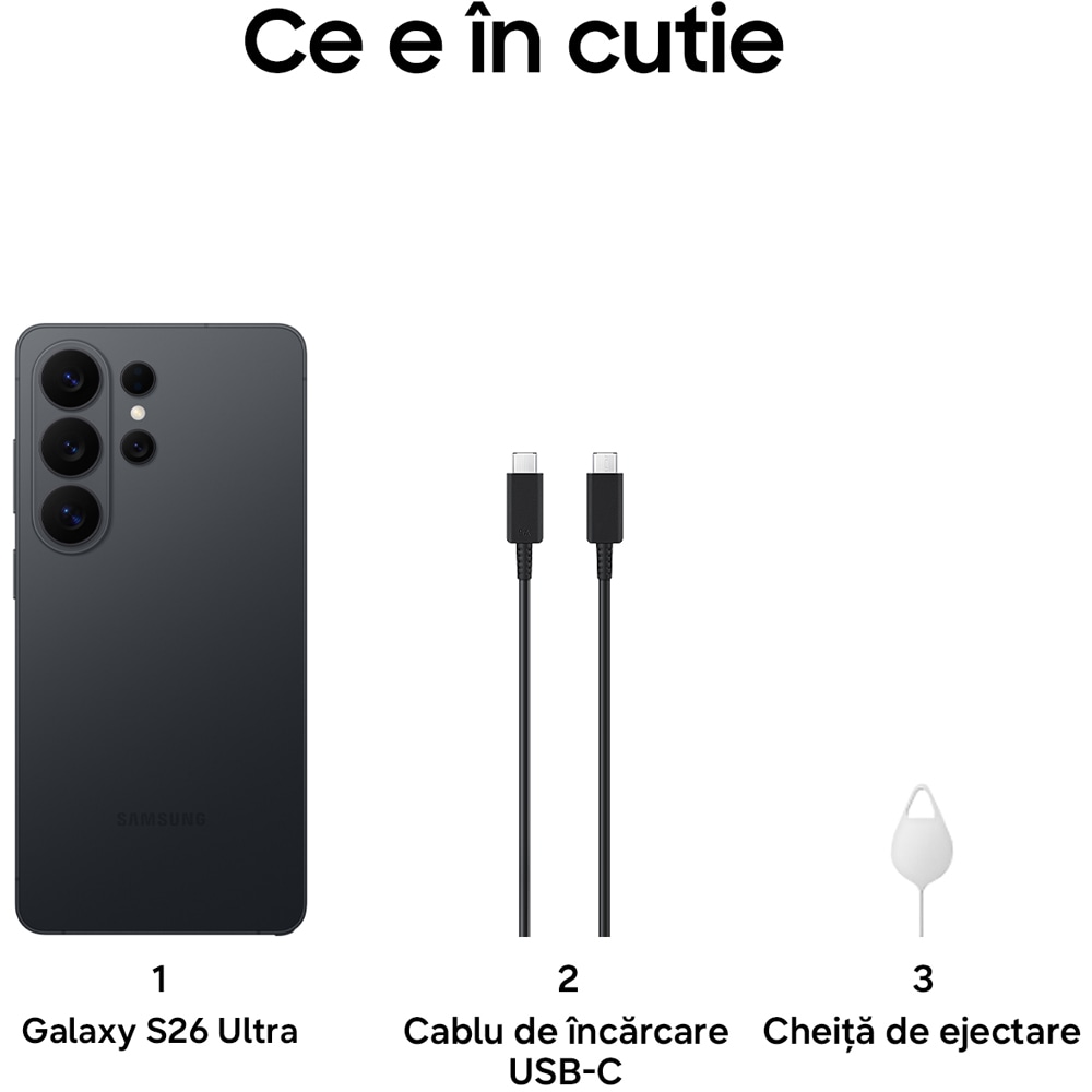 Telefon SAMSUNG Galaxy S26 Ultra 5G, 1TB, 16GB RAM, Dual SIM, Black