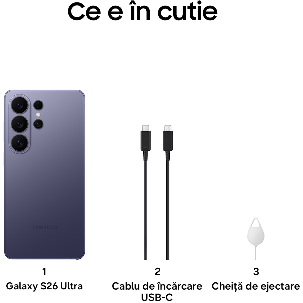 Telefon SAMSUNG Galaxy S26 Ultra 5G, 1TB, 16GB RAM, Dual SIM, Cobalt Violet