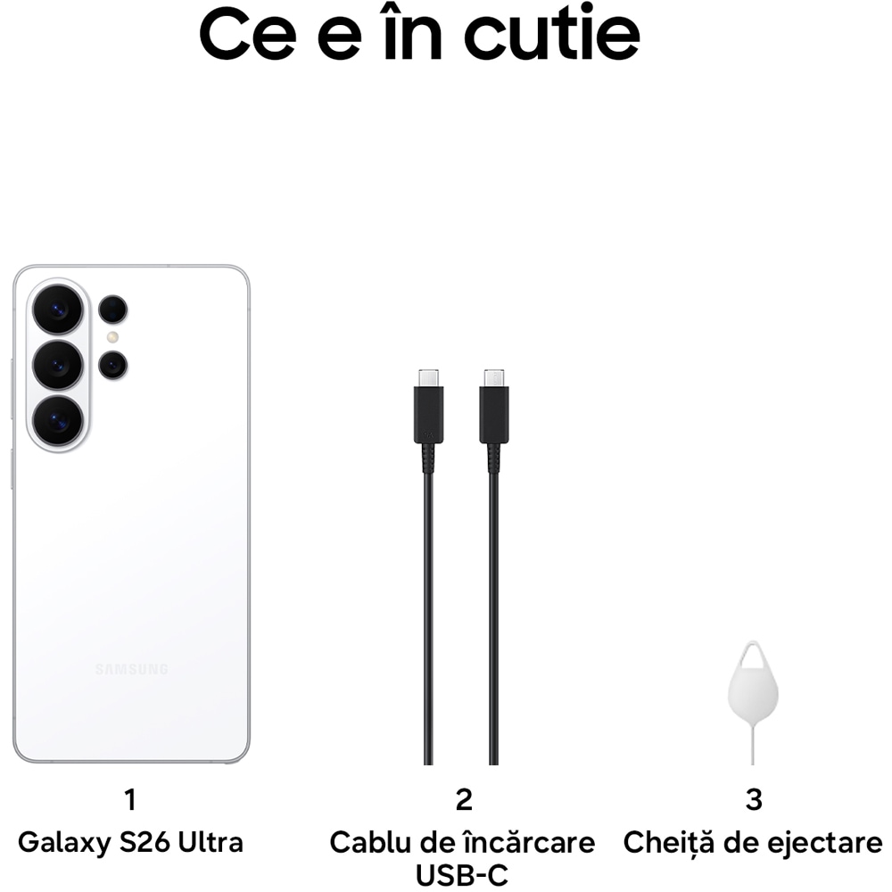 Telefon SAMSUNG Galaxy S26 Ultra 5G, 512GB, 12GB RAM, Dual SIM, White