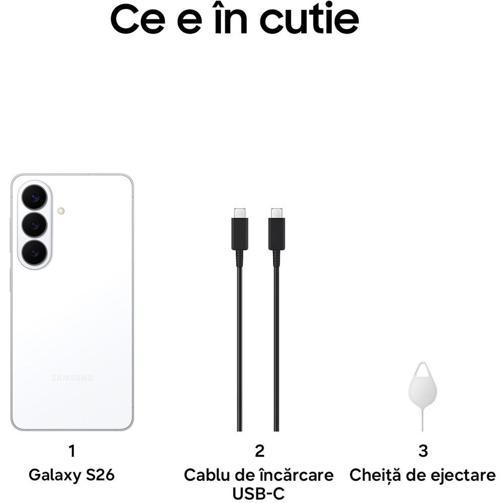 Telefon SAMSUNG Galaxy S26 5G, 512GB, 12GB RAM, Dual SIM, White