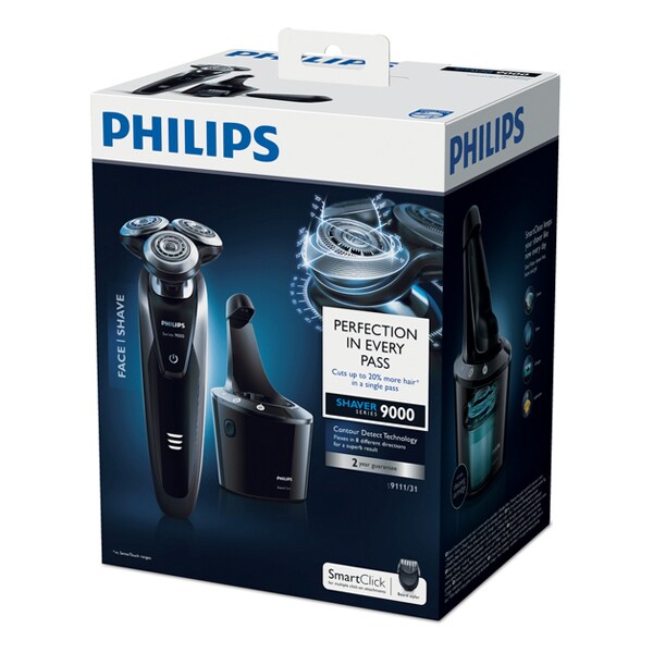 Aparat de ras PHILIPS Shaver S9111/31, acumulator, autonomie 50 min, SmartClean Plus, albastru