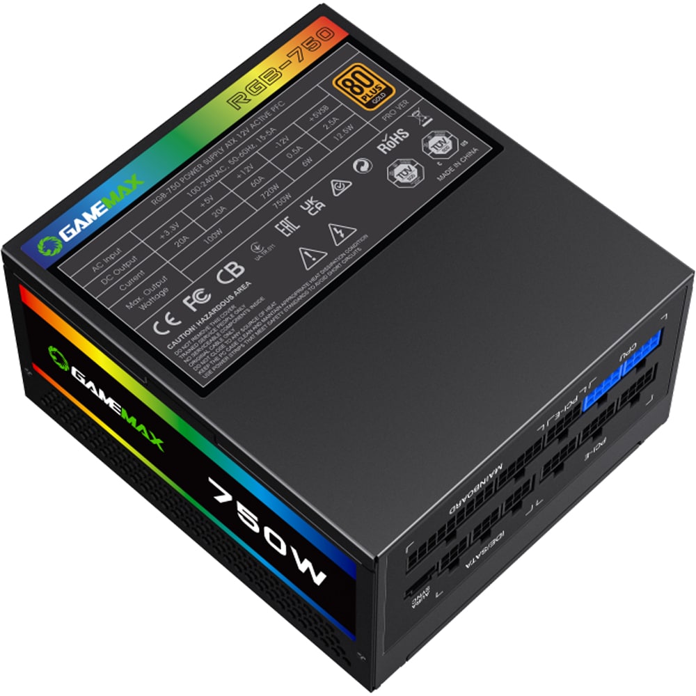 Sursa PC GAMEMAX RGB 750 PRO, 750W, 140mm, 80 Plus Gold, Full Modular