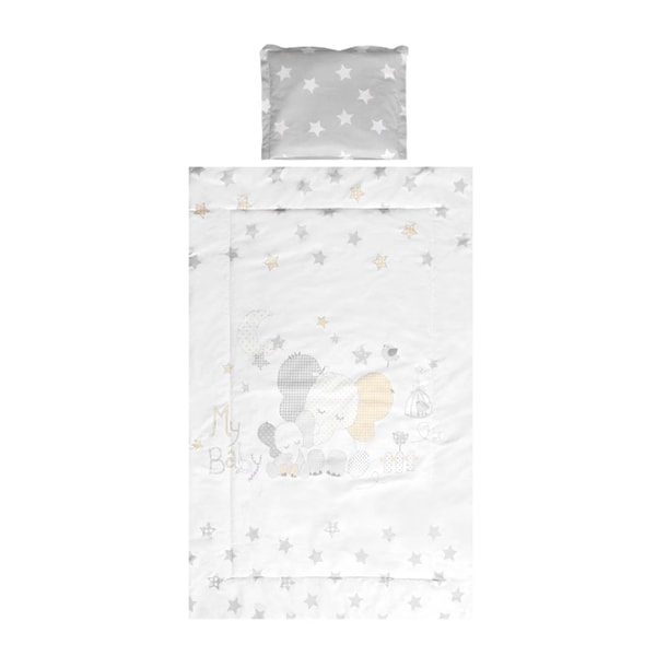 Set lenjerie pat LORELLI Smile - Elephant Stars 20801154701, 10 buc, 120x60 cm, gri-alb