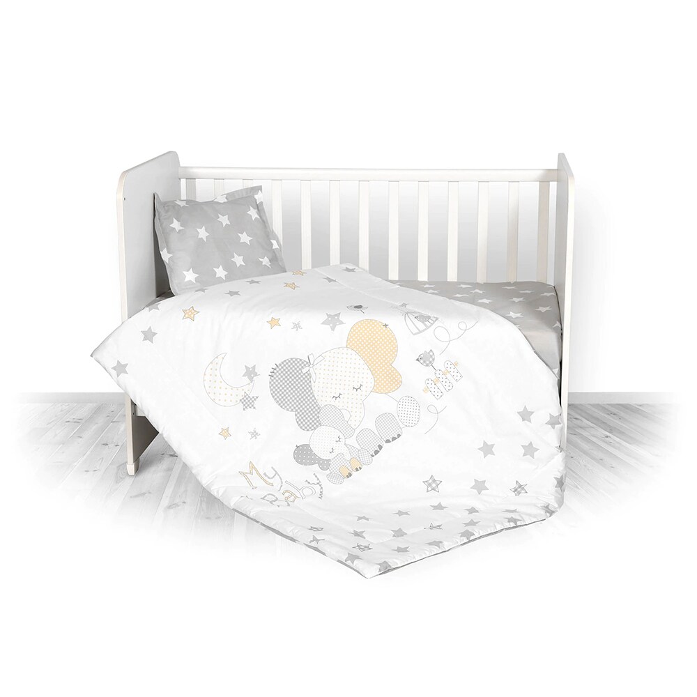 Set lenjerie pat LORELLI Smile - Elephant Stars 20801154701, 10 buc, 120x60 cm, gri-alb