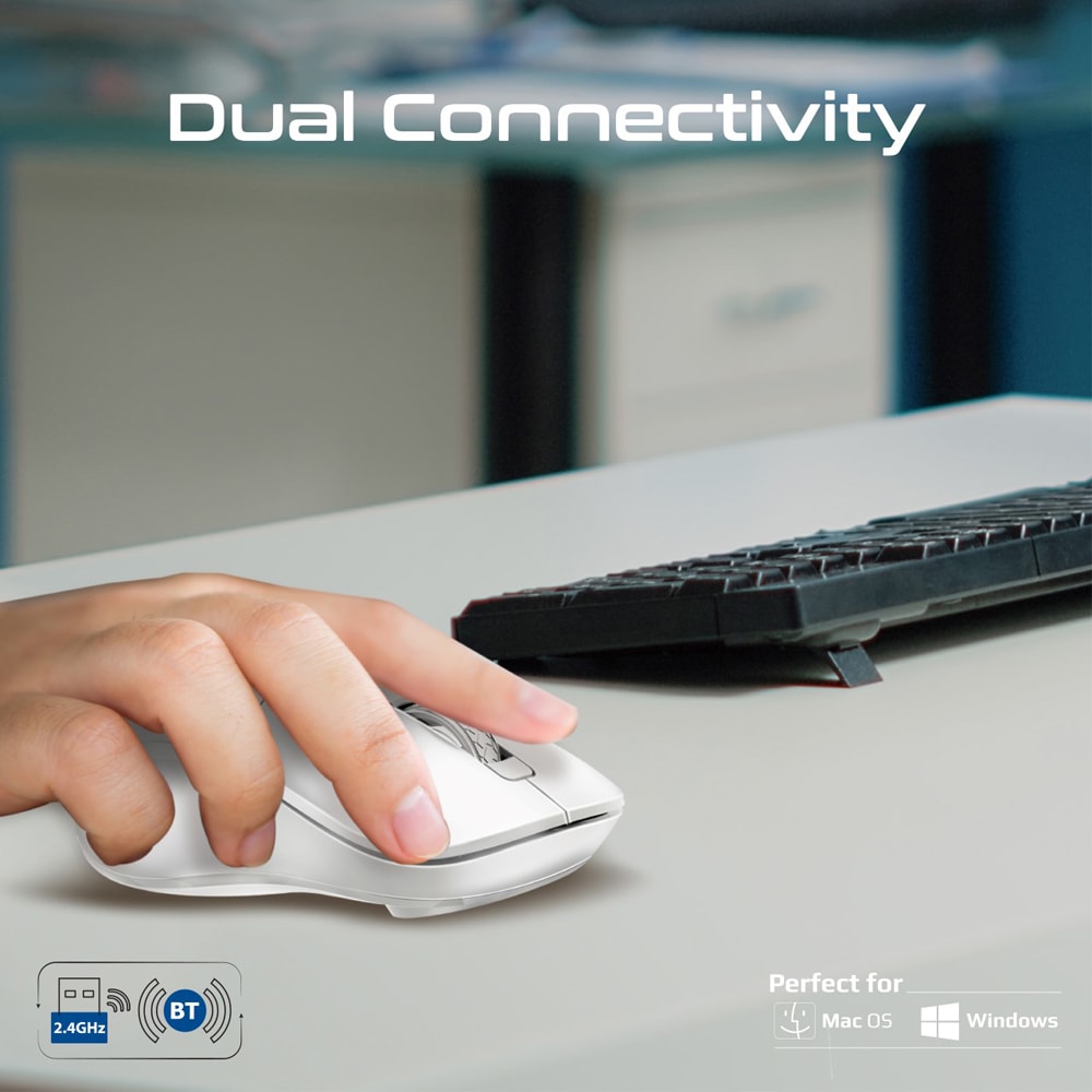 Mouse Wireless PROMATE Samo, Dual Mode, 1600 dpi, Bluetooth, alb