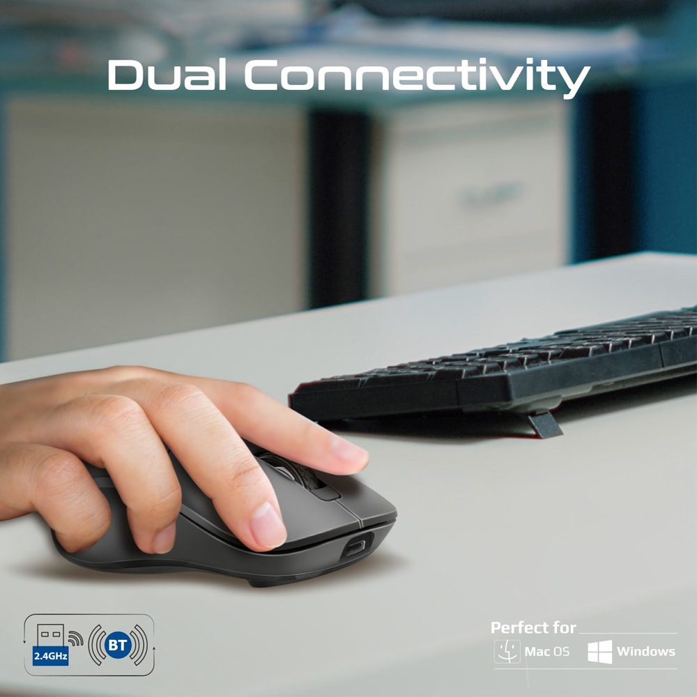 Mouse Wireless PROMATE Samo, Dual Mode, 1600 dpi, Bluetooth, negru
