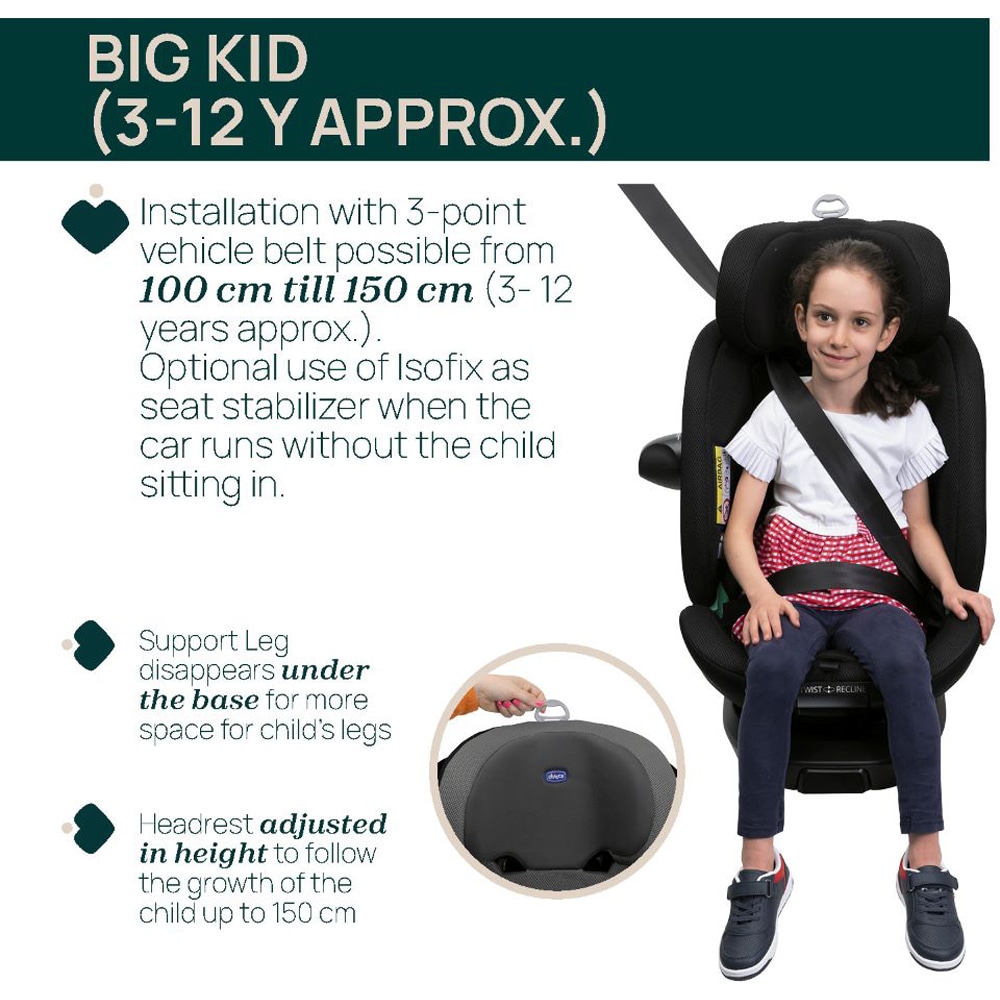 Scaun auto CHICCO Everone 81100, Isofix, 0-36 kg, i-Size, negru