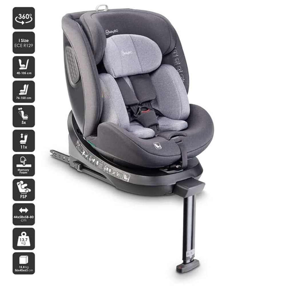 Scaun auto BABYGO Move360 BGO2601, Isofix, 0-36kg, i-Size, gri-negru