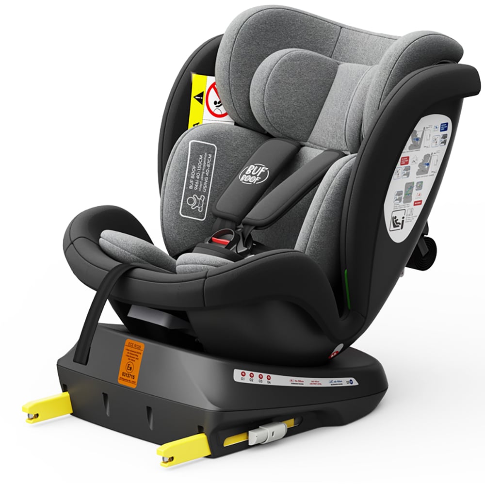 Scaun auto BUF BOOF TWT Plua rotativ 360 grade ISIZETWTBL, Isofix, 0-36 kg, R129, gri-negru