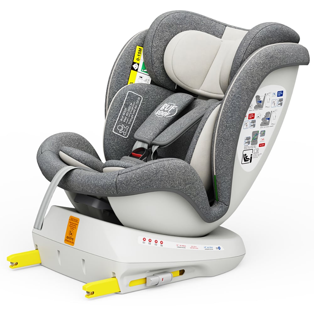 Scaun auto BUF BOOF TWT Plus rotativ 360 grade ISIZETWTCG, Isofix, 0-36 kg, R129, alb-gri