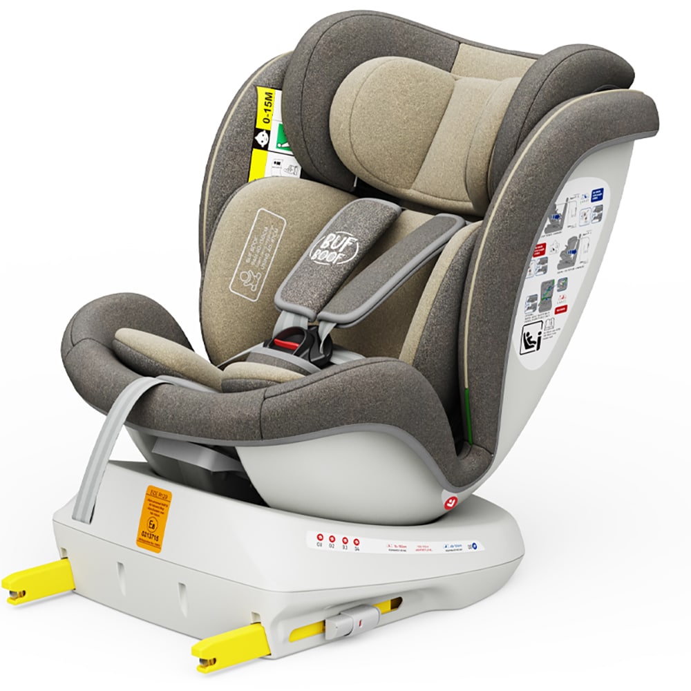 Scaun auto BUF BOOF TWT Plus rotativ 360 grade ISIZETWTLB, Isofix, 0-36 kg, R129, kaki-alb
