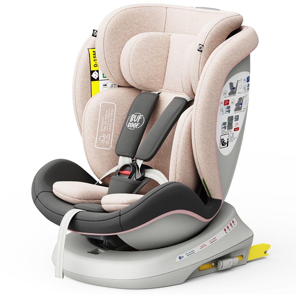 Scaun auto BUF BOOF TWT Plus rotativ 360 grade ISIZETWTLPINK, Isofix, 0-36 kg, R129, roz deschis-gri