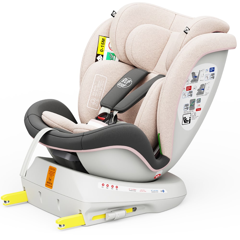 Scaun auto BUF BOOF TWT Plus rotativ 360 grade ISIZETWTLPINK, Isofix, 0-36 kg, R129, roz deschis-gri