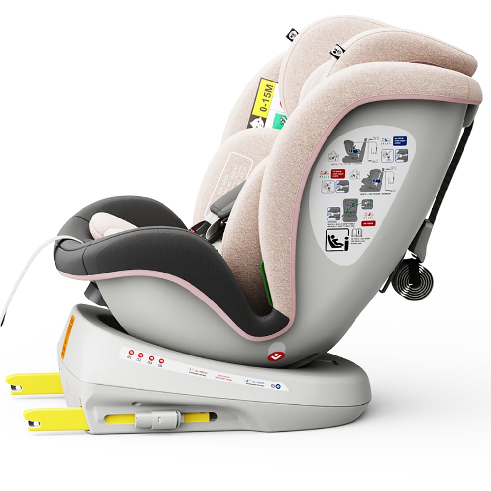 Scaun auto BUF BOOF TWT Plus rotativ 360 grade ISIZETWTLPINK, Isofix, 0-36 kg, R129, roz deschis-gri