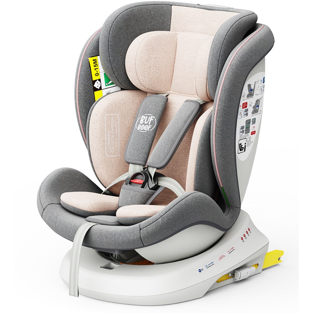 Scaun auto BUF BOOF TWT Plus rotativ 360 grade ISIZETWTPINK, Isofix, 0-36 kg, R129, roz deschis-gri