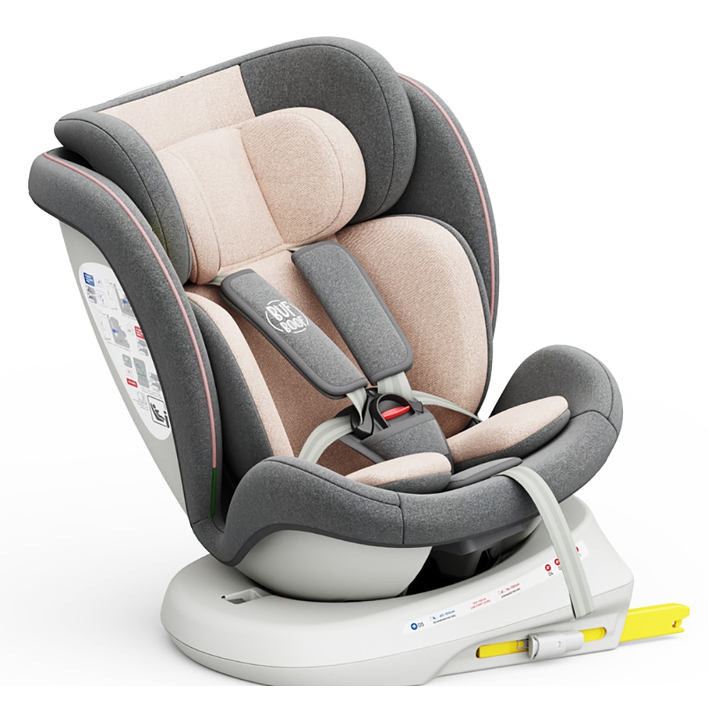 Scaun auto BUF BOOF TWT Plus rotativ 360 grade ISIZETWTPINK, Isofix, 0-36 kg, R129, roz deschis-gri