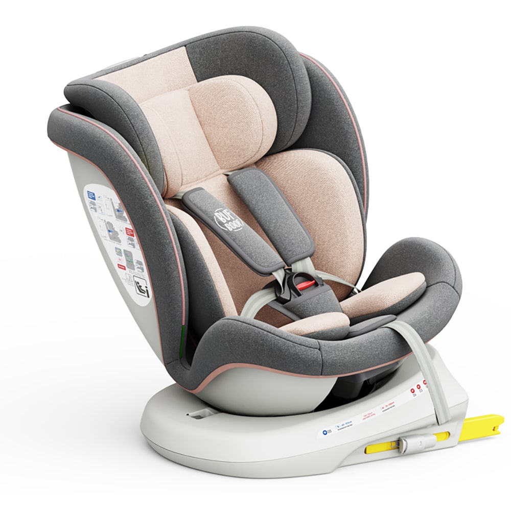 Scaun auto BUF BOOF TWT Plus rotativ 360 grade ISIZETWTPINK, Isofix, 0-36 kg, R129, roz deschis-gri