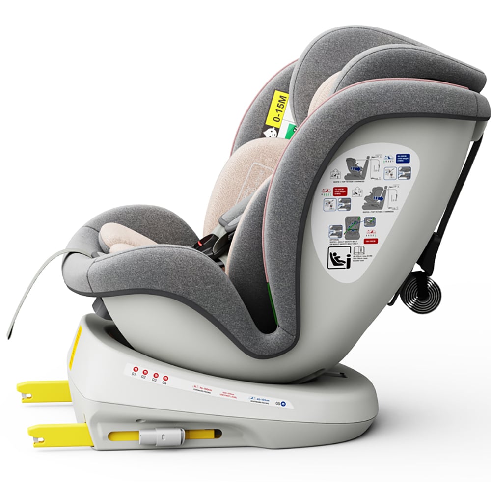 Scaun auto BUF BOOF TWT Plus rotativ 360 grade ISIZETWTPINK, Isofix, 0-36 kg, R129, roz deschis-gri