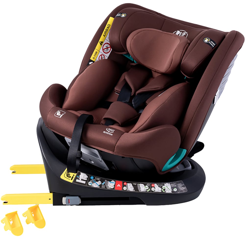 Scaun auto BUF BOOF Deluxe i-Size rotativ 360 grade SAPHIRCOFFEE, Isofix, 0-36 kg, maro-negru